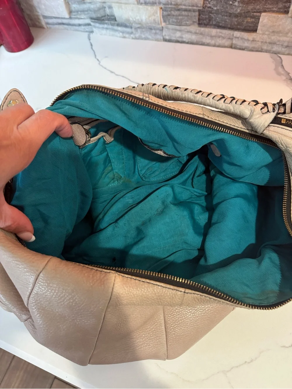 orYANY Cream Leather Hobo Bag with Studded Hardware